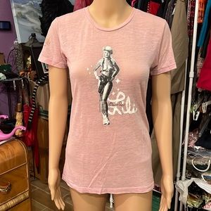 Gauzy baby pink women’s Tee shirt featuring Lily St.Cyr size Large